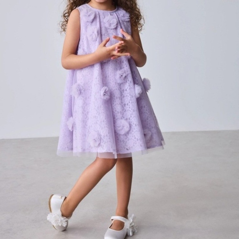 Baker by Ted Baker Girls Lilac Purple Lace Overlay 3D Corsage Dress 1.5-2Y 92cm